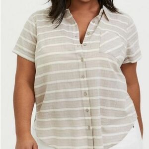 Torrid Striped Textured Button Front Short Sleeve Shirt Size 3(3X)